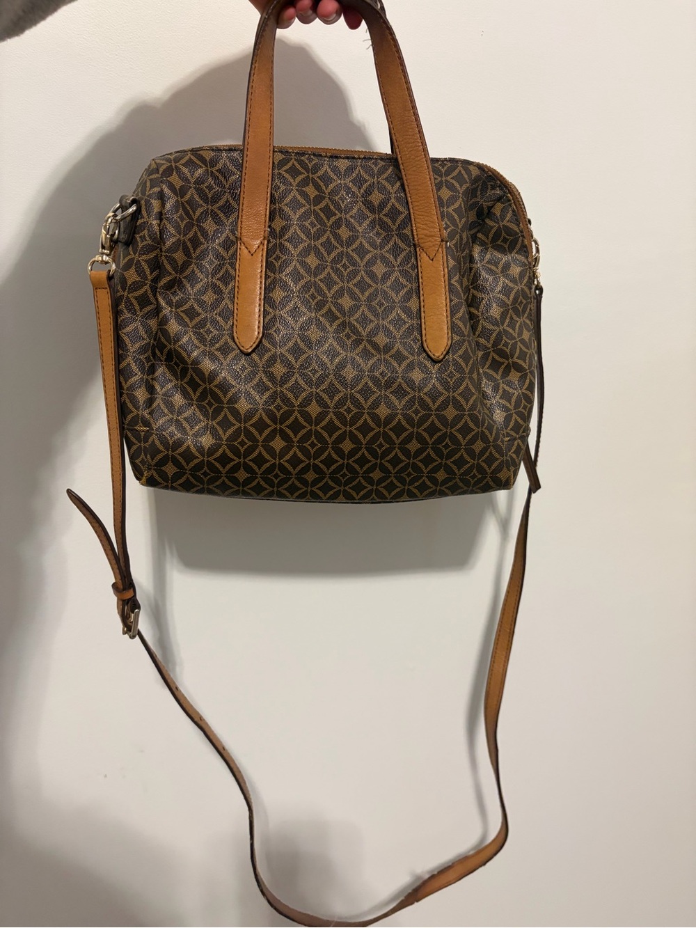 Fossil Brown Patterned Dome Satchel